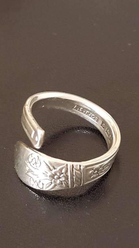 Handmade ADJUSTABLE Sterling Silver Ring Spoon Flower ( Lilacs) design. Angora, Birmingham, 1955