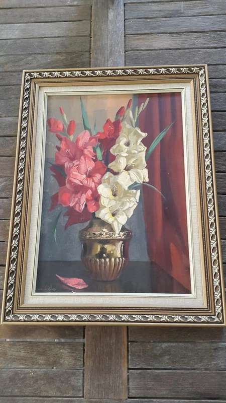 Original Oil Still Life Le Roux Stunning with frame. Ready to hang. Flowers. Rhododendrons.