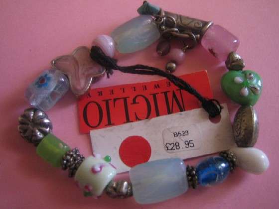 HUGELY REDUCED NEW Glass , metal , real stone beads bracelet 28.95 pounds by Miglio U.K. designer.