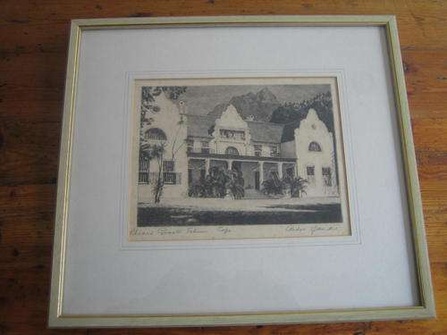 Groote Schuur Rhodes House by H.M. Pemberton  Fine Etching Framed Herbert Baker  Cape Dutch House