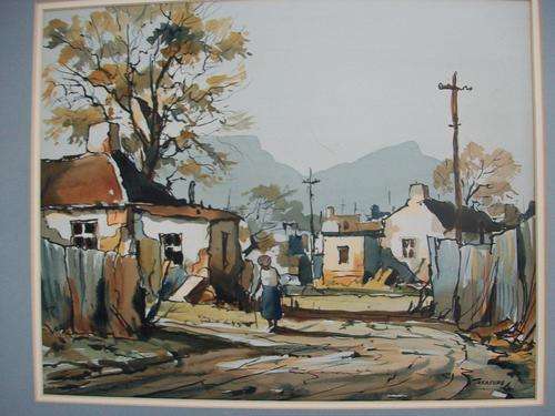 Cape Town township by  S.A. Artist Douglas Treasure (1917 - 1995) signed w/c