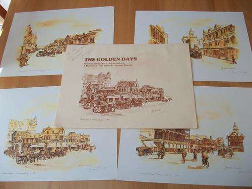 Portfolio hand signed and inscribed by Jacquie Pinnell: early Johannesburg 4 prints: The Golden Days