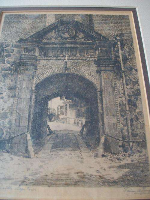 Tinus de Jongh Etching Entrance to the Castle Cape Town Signed. REDUCED.