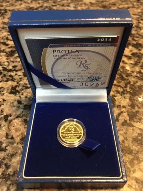 Gold 1/10 Oz 2014 Protea R5 Mandela, Life of a Legend.