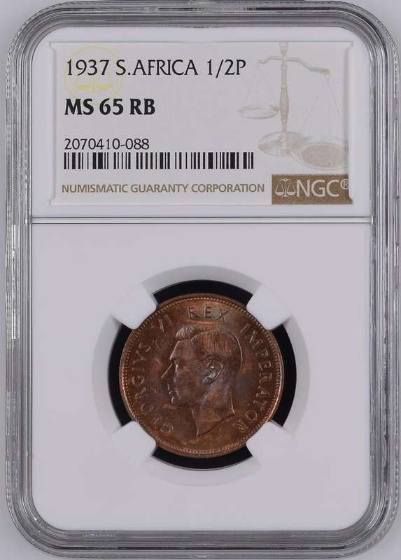 *FINEST KNOWN* 1937 1/2 PENNY NGC MS65RB *AUCTION*