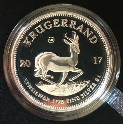 *SALE* |  PROOF | 2017 SILVER KRUGERRAND | 50th. ANNIV. PRIVY MINT MARK.