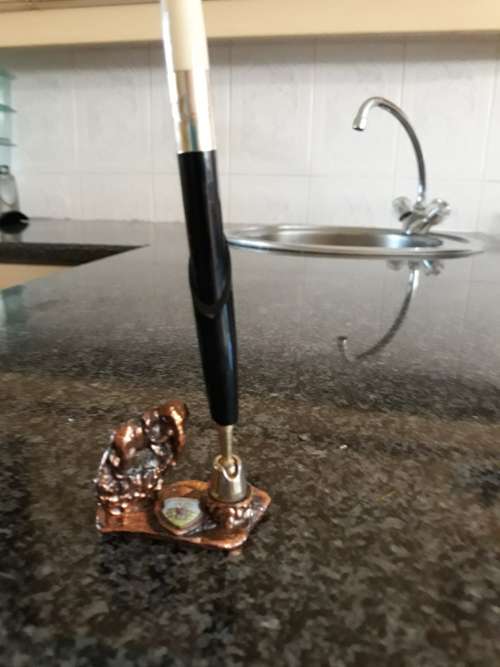 ##Kruger national park bronzed elephant with Schneider K100 ballpoint pen##