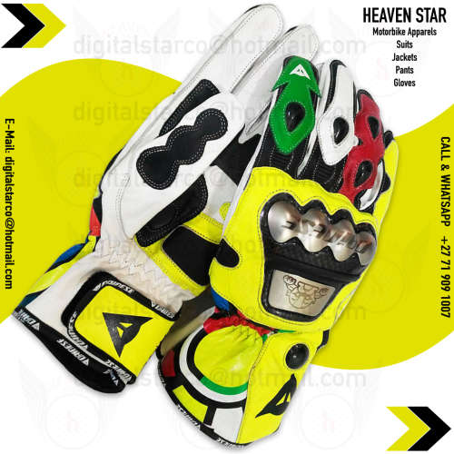 Dainese Motorbike Gloves The Doctor VR 46  Neon Green Geniune Leather Racing Gloves