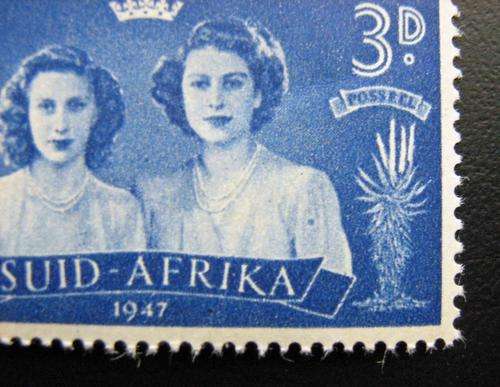 1947 Union of South Africa 3d pair with "stain on blouse" flaw.