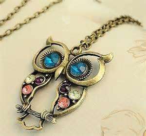 Vintage Owl Gemstone Necklace