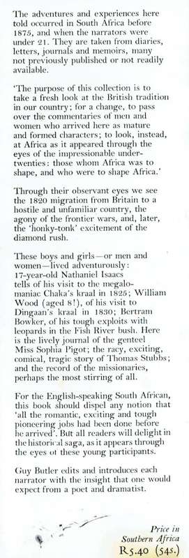 Guy Butler, editor, When Boys Were Men