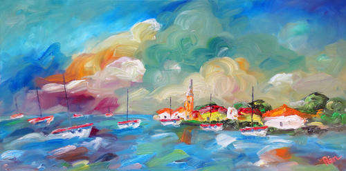 Original Harbourscape by R. Pienaar! Big 800x400 Oil on Canvas.
