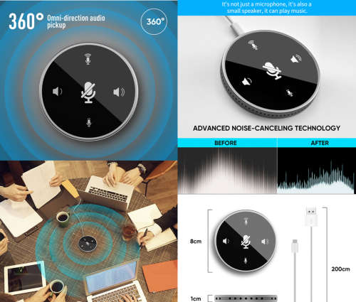 360 Degree Conference Microphone & Speaker - Omnidirectional Mic