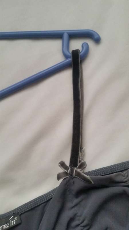 Silky grey strappy blouse, with bow detail