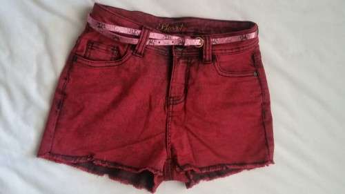 Red short shorts with belt