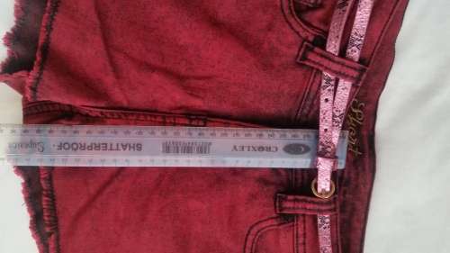 Red short shorts with belt