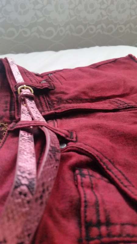 Red short shorts with belt