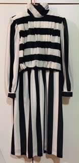 Vintage  Black & white stripe high collar dress By Hubette by London Says 36 but fits 38/40