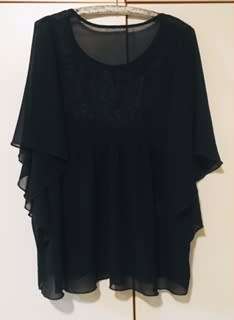 Black gypsy top with embroidery on front size: L