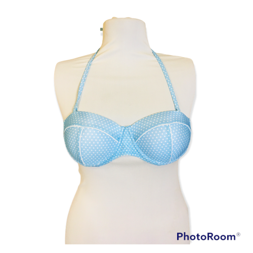 Blue Polkadot bikini top Size: S