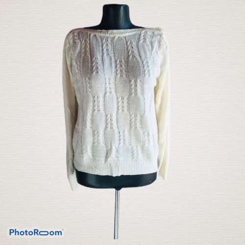 Vintage Cream Cable Knit Jersey Size L