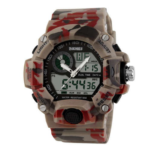 Mens Military Sport Watch - Analog and Digital Waterproof - RED CAMO ________###Courier from R99###