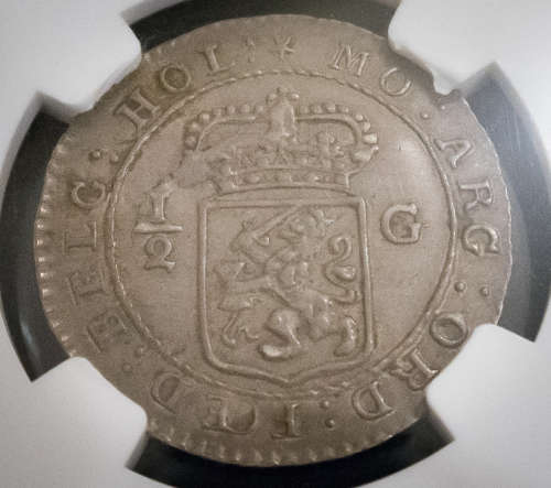 1802 Ships Half Gulden NGC AU58
