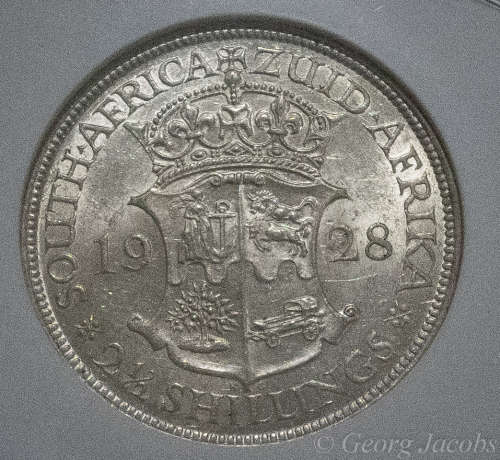 1928 Two and a Half Shillings- Scarce and Lustrous NGC AU58- Start @ R1 !!!