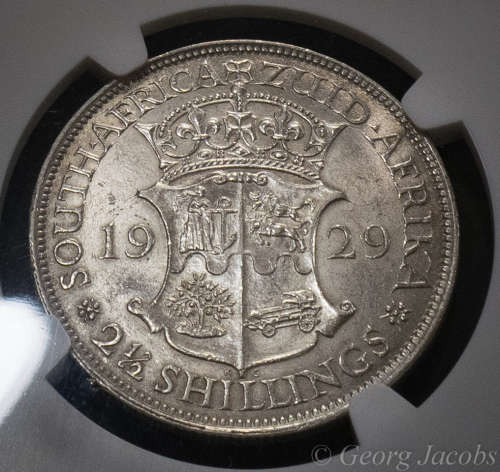 1929 Two and a Half Shillings- Close to Unc- Scarce -NGC AU58- Start @ R1 !!!