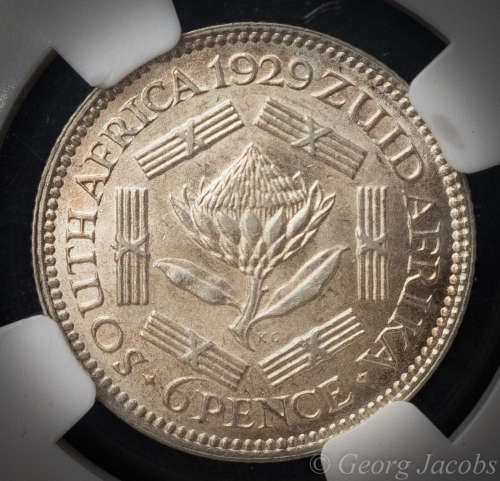 1929 Sixpence- Close to Unc- Scarce -NGC AU58- Start @ R1 !!!