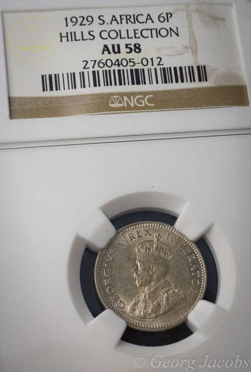 1929 Sixpence- Close to Unc- Scarce -NGC AU58- Start @ R1 !!!
