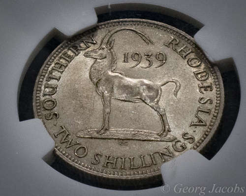 1939 Southern Rhodesia Two Shillings- AU58 - Second finest- Start @ R1 !!