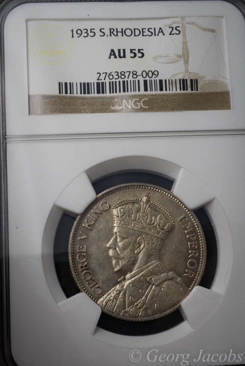1935 Southern Rhodesia Two Shillings- Lustrous AU55 - Start @ R1 !!