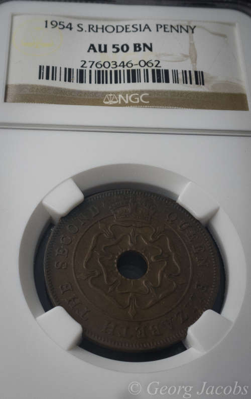 1954 Southern Rhodesia Penny- Sharp coin - NGC AU50BN - Start @ R1 !!