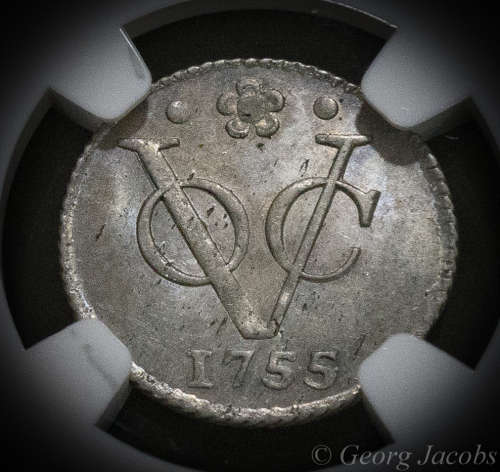 1755 Silver Half Duit VOC Holland NGC MS62 - Start @ R1 !!!!