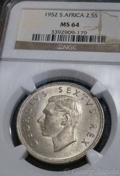 1952 Two and a Half Shillings Choice Unc NGC MS64 Start @ R1 !!!
