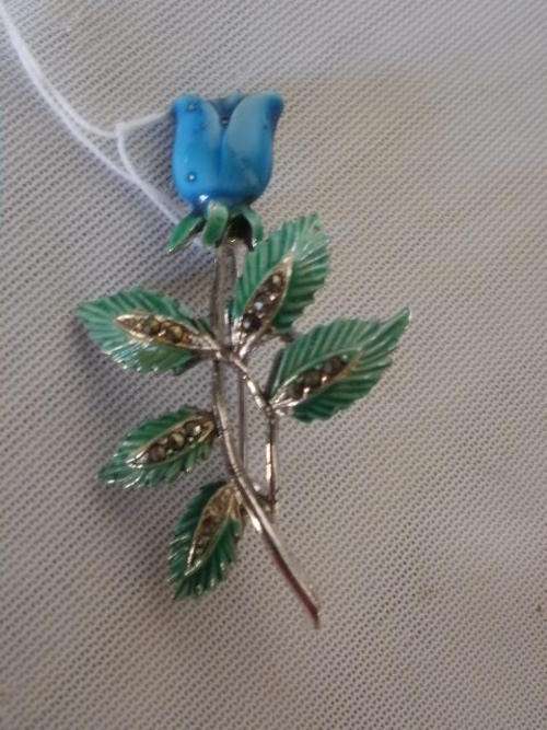 GREEN ENAMEL & MARQUISITE  BROOCH