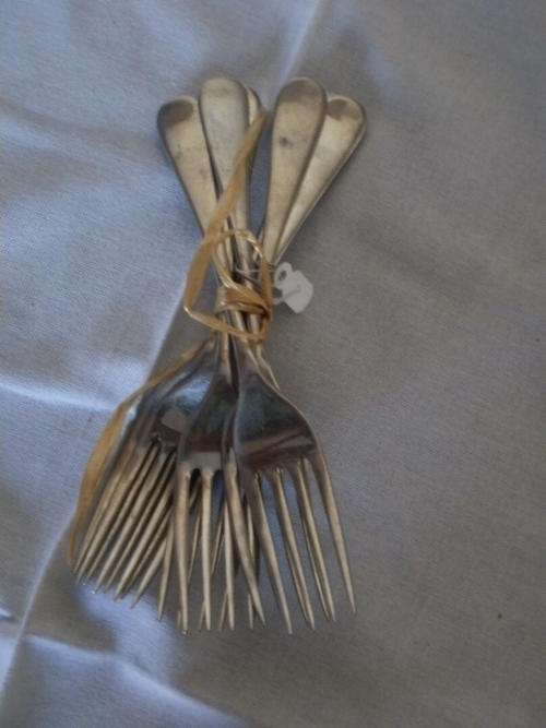 SIX RESILCO, RUSTLESS NICKEL SILVER  FORKS