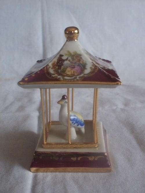 MINIATURE GOUDEVILLE LIMOGES BIRD CAGES WITH BIRD