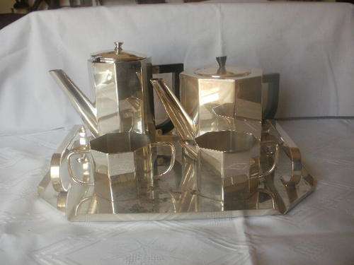 SILVER PLATED TEA & COFFEE SET WITH TRAY