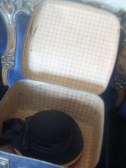 HAT BOX WITH THREE OLD HATS