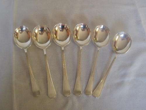 EMESS EPNS PLATE, SHEFFIELD ENGLAND - X6 SOUP SPOONS