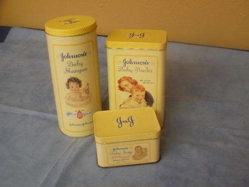 SET X3 JOHNSON'S BABY PRODUCTS TIN'S. INCLUDING CONTENTS