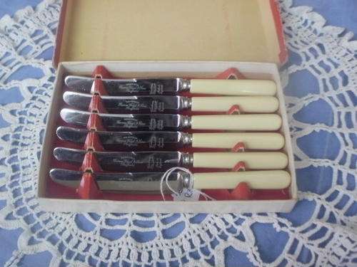 BOXED SET IVORENE HANDLE BUTTER KNIFES BY THOMAS WARD & SON