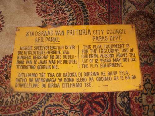 "STADSRAAD VAN PRETORIA AFD.PARKE" SIGN