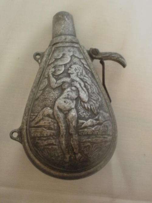 PEWTER GUN POWDER FLASK