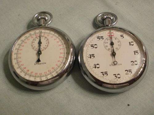 TWO STADION ARMY POCKET STOP WATCHES