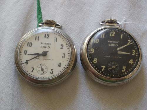 TWO WESTCLOX ZOBO, POCKET WATCHES. MADE IN CANADA