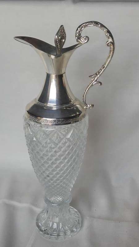SILVER PLATED & GLASS ITALIAN WINE DECANTER
