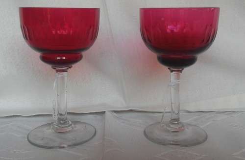 TWO VICTORIAN CRANBERRY STEM GLASSES